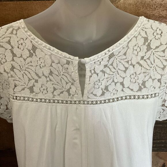 Peach Love Dress Mini Round Neck Lace Floral White Crinkle Fabric Lined Medium - Picture 8 of 10